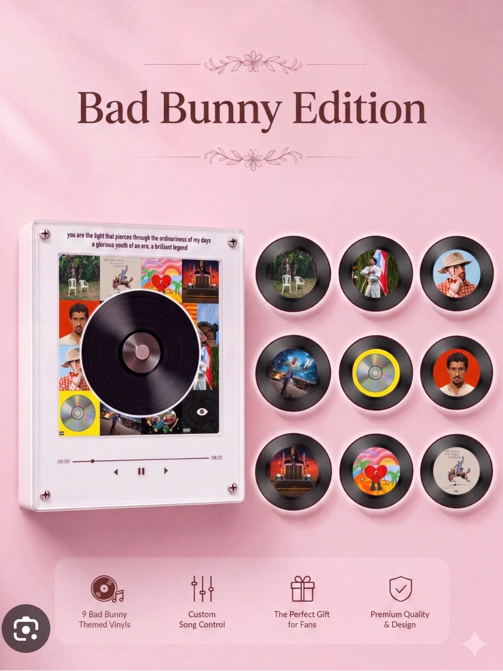 BAD BUNNY IdolVinyl- Magnetic Mini Vinyl Player. BRAND NEW MUSICBOX. QUICK SHIP